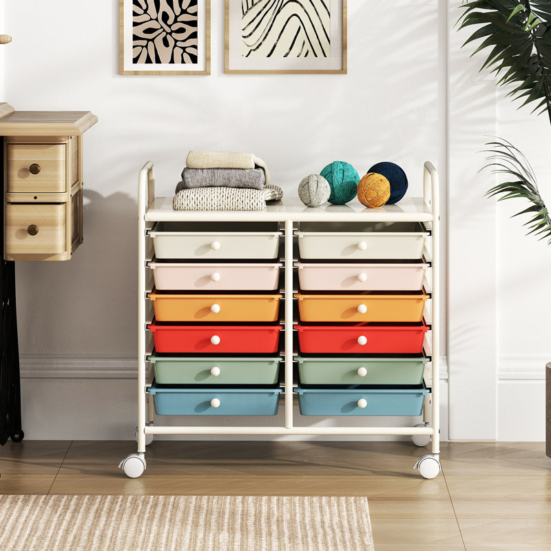 12 Drawer Storage Drawer, Pink/Teal/Orange/Red/White/Blue
