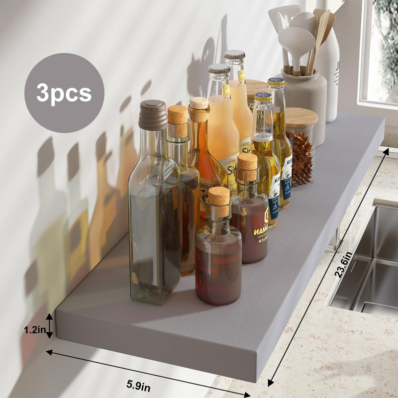 Cahya 3 Piece Floating Shelf, Gray