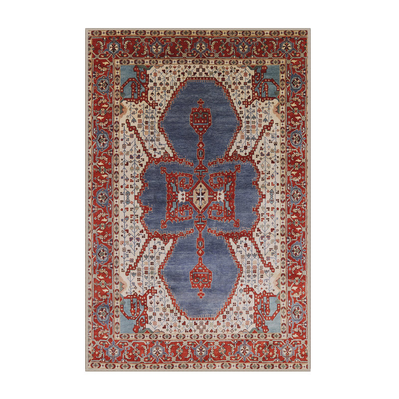 Tapis marocain rouge / argent / bleu, Rectangle 5 pi x 7 pi