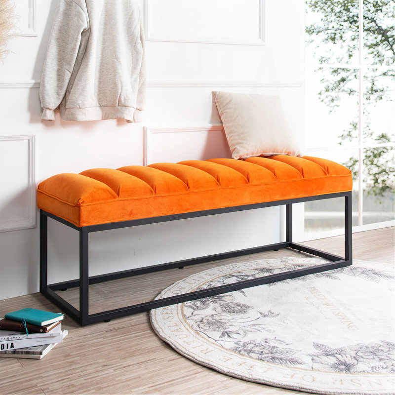 Banc en similicuir Lubbert, Orange, Métal métal