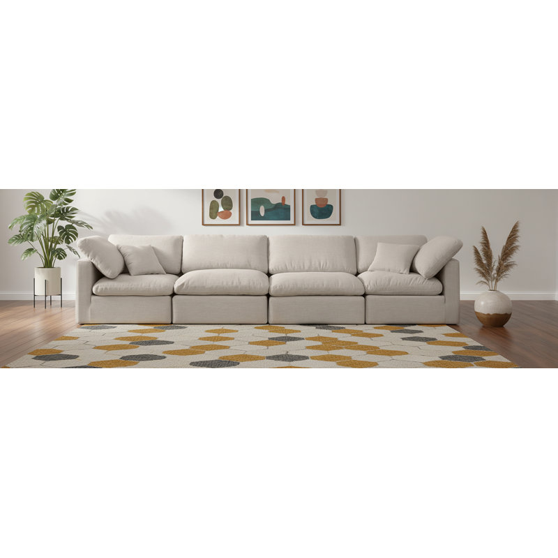 Canapé rembourré 140 po Itala, Tissu beige texturé en lin