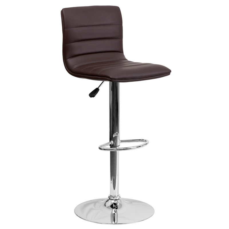 Clift Modern Upholstered Adjustable-Height Barstool with Footrest, Brown Faux Leather, 2