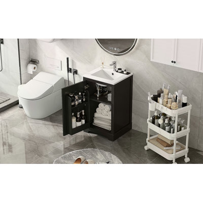 Meuble-lavabo de 20 po avec lavabo, armoire de salle de bain avec porte à fermeture douce, support de rangement et tablette réglable