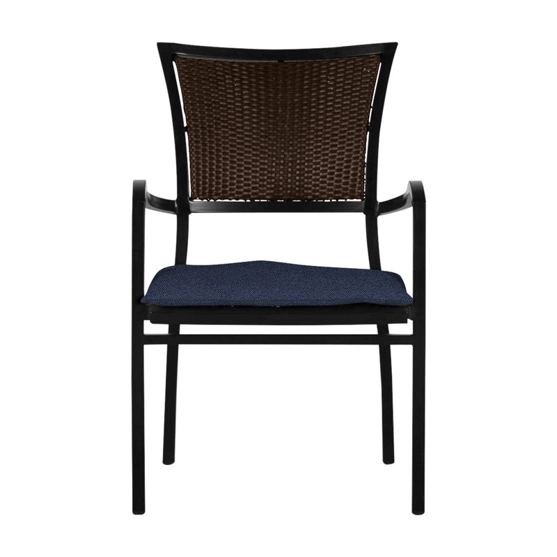 Aire Stacking Patio Dining Armchair With Cushions, Aire #2 Ancient Earth/Black Walnut, No Welt, Intermix Indigo