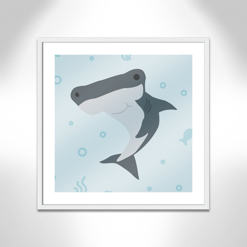 Impression sur papier Happy Hammerhead, H 26,5 po x l 26,5 po x P 1,18 po, Encadré de boîte blanc