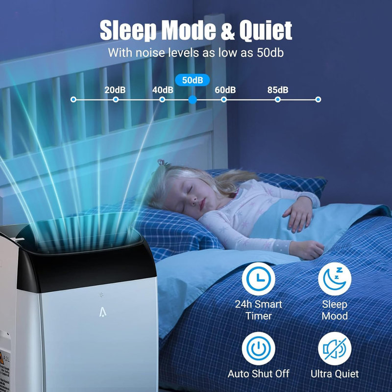 Climatiseur portatif 14 000 BTU 700 pieds carrés 3-en-1 Ventilateur déshumidificateur à évaporation automatique avec télécommande