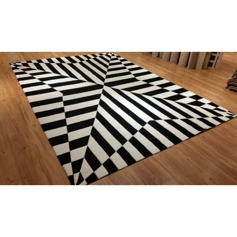 Tapis touffeté spécial noir et blanc à motif de viscose tissé à la machine, Rectangle 2 pi 11 po x 4 pi 11 po