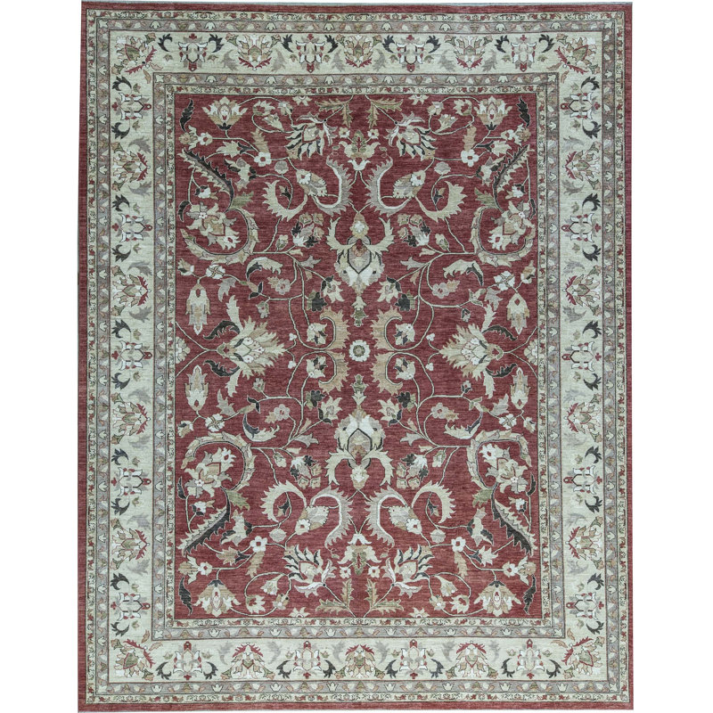 Wool Oriental Area Rug in Rust/Ivory