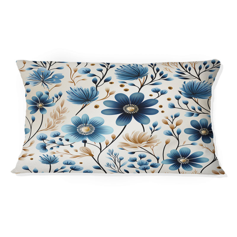 Coussin décoratif bleu à motif floral de simplicité scandinave II