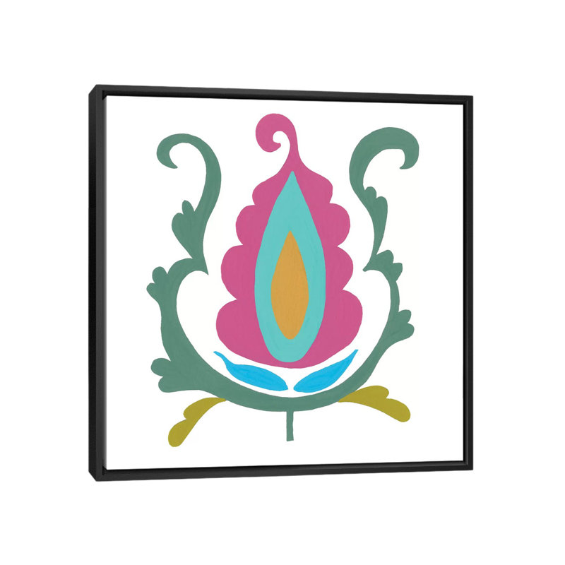 « suzani fleur i », reproduction sur toile, H 18 po x l 18 po x P 1,5 po, Toile avec cadre noir, Pas de tapis