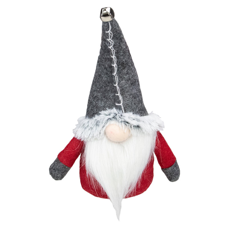 Décoration de Noël gnome assis rouge et gris de 8,5 po avec grelot