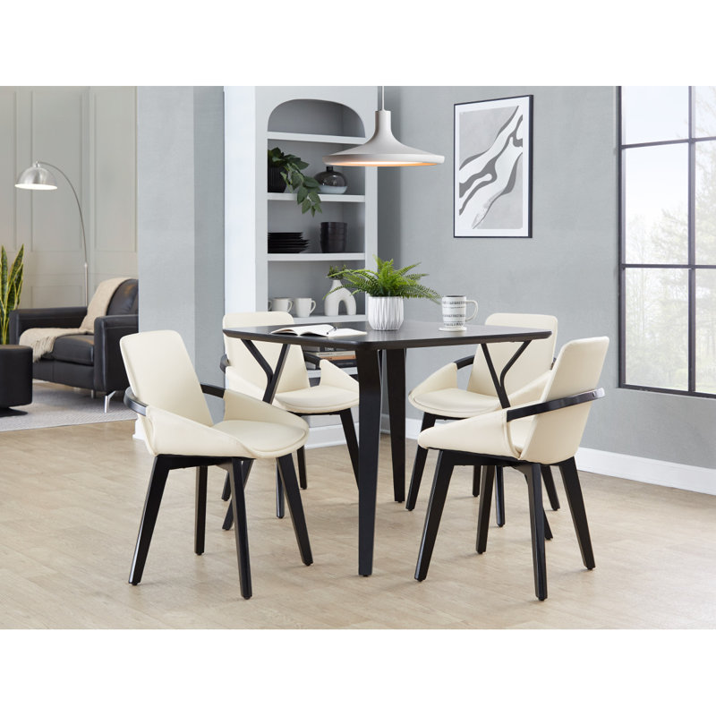 Chair In Black Bamboo And Grey Faux Leather, Noir/crème