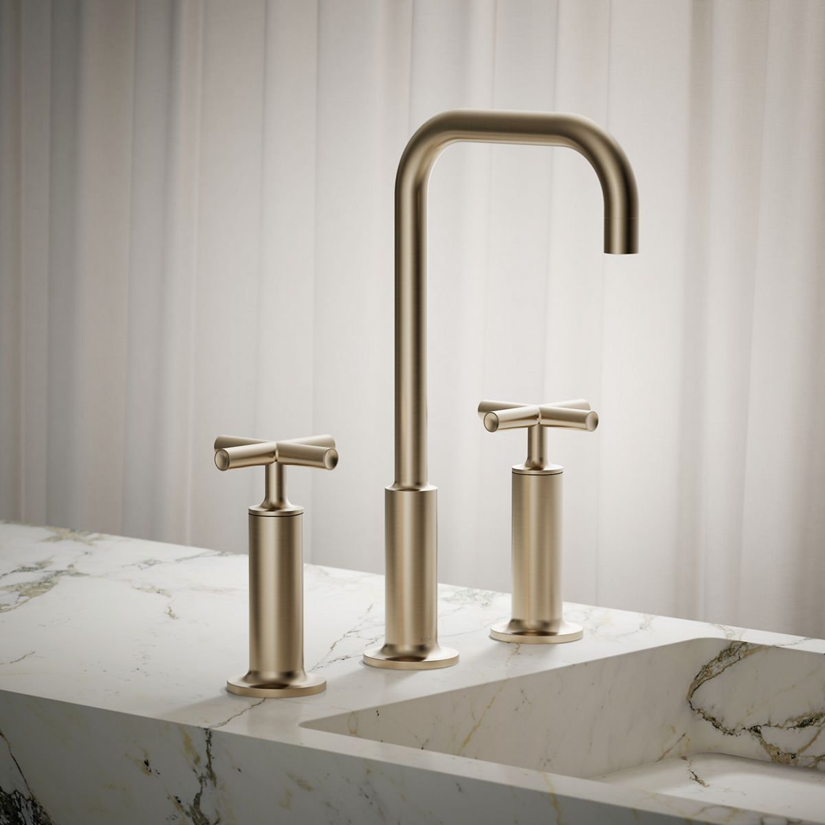 Purist Widespread Faucet with Cross Handles, Vibrant Brushed Bronze