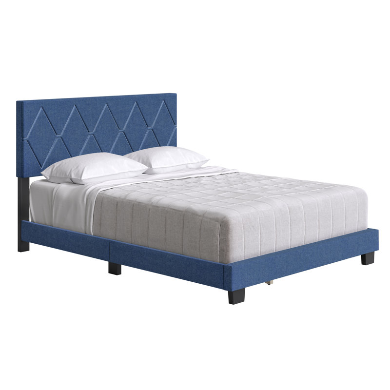 Diamond Linen Upholstered Platform Bed Frame with Adjustable Headboard - Boyd Sleep, Queen, Blue