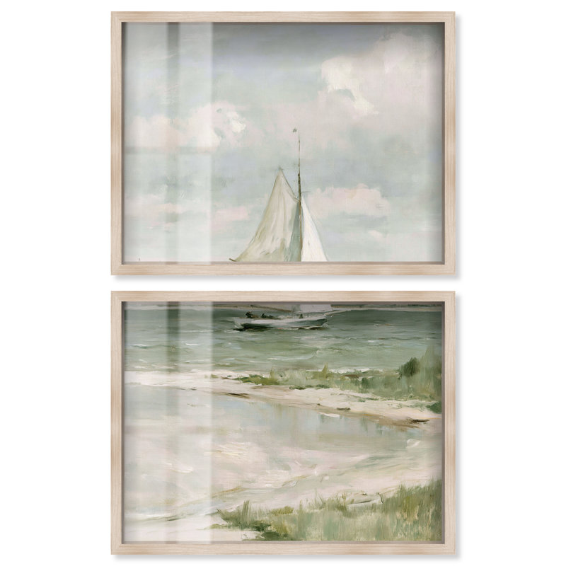 «Pale Sails I Shadowbox Print» par Art Remedy, ensemble de 2, H 60 po x l 36 po, Cadre blond
