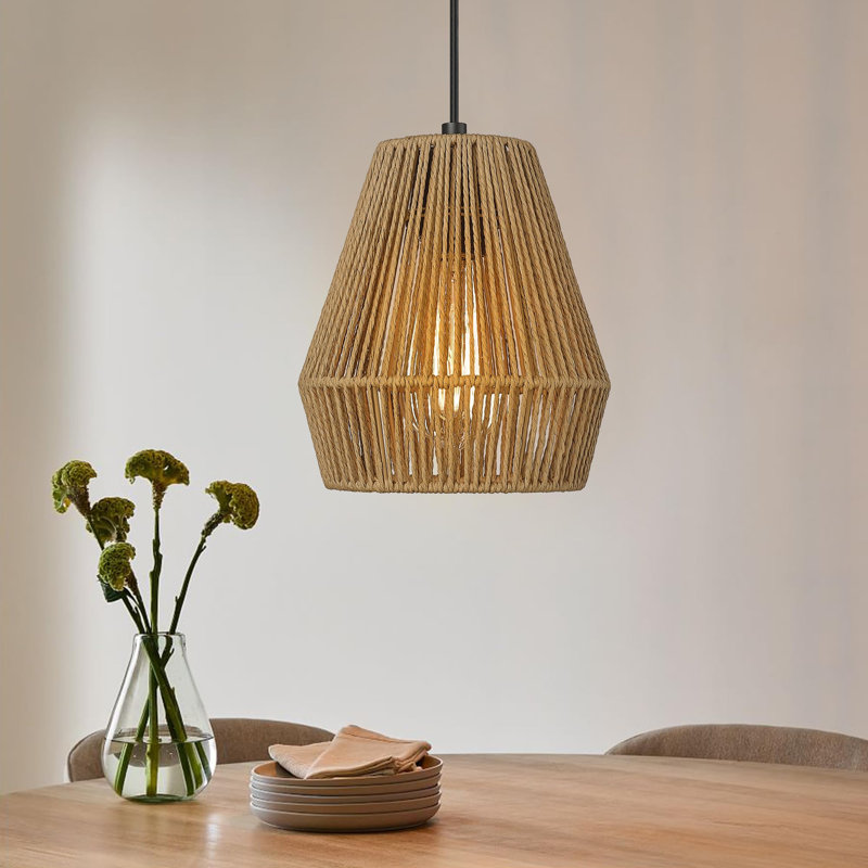 Luminaires suspendus tissés, abat-jour réglable en rotin rustique tissé à la main 7 po, luminaires suspendus Boho, brun