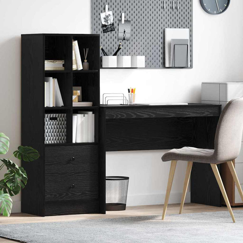 Desk With Storage With Shelf 2 Pcs 100 X 40 X 76 Cm, Black Oak