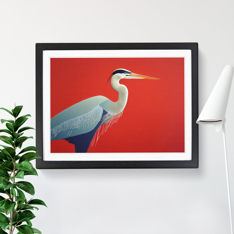 A Lively Heron Bird - Single Picture Frame Print, 34cm H x 46cm W x 2cm D, Black