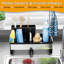 Porte-éponge en acier inoxydable pour évier de cuisine avec drain à rotation automatique, organisateur d'évier multifonctionnel pour éponges, lavettes, coutellerie et baguettes, installation sans outil
