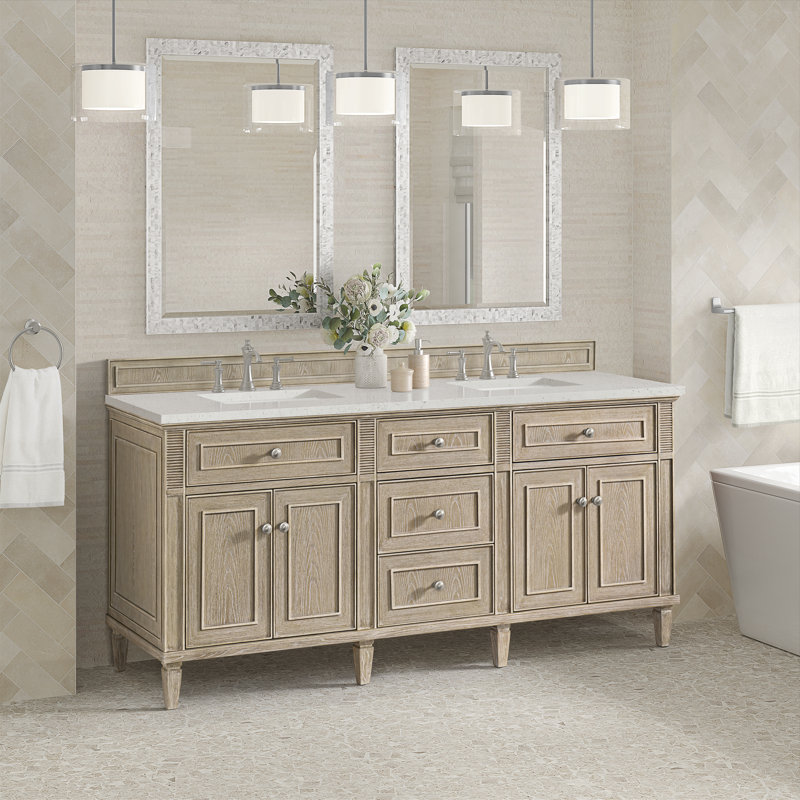 Lorelai 72'' Double Bathroom Vanity with Top, Whitewashed Oak, Lime Delight Silestone, 8" Widespread