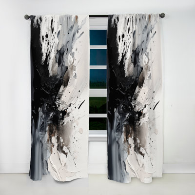 Shreya - Peinture texturée noire Splash Art IV - Rideau moderne - Velours obscurcissant - 1 panneau