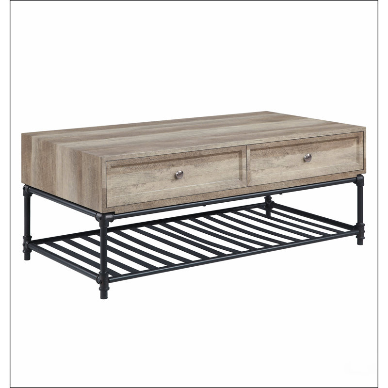 Table basse en chêne et sable noir avec tablette inférieure