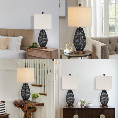 Touch Control Rattan Table Lamps, 3 Way Dimmable Bedside Lamps F...