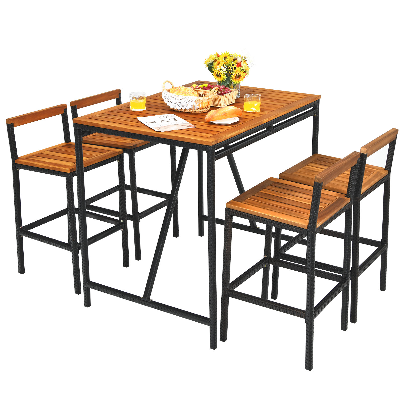 Steelside™ Nigel 5pcs Patio Bar Table Set Pe Rattan Highdining Bistro