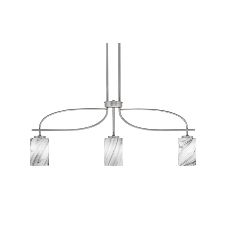Cavella 3 Light Island Light Shown With 4" Onyx Swirl Glass, Graphite