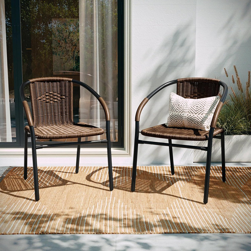 Arthor Rattan Indoor/Outdoor Stacking Restaurant Chairs (Set of 2), Brown
