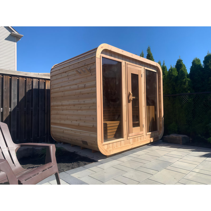 Smartmak® 8 Person Outdoor Wood Steam Sauna Room, Traditional Hemlock Wooden Saunas Spa, ETL-Certified Heater, Rocks, Light, Headrest, Backrest, 195℉