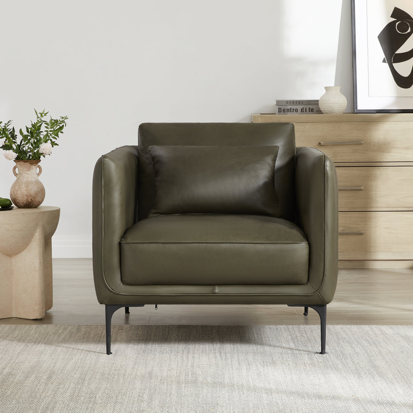 Rae Genuine Leather Armchair, Green
