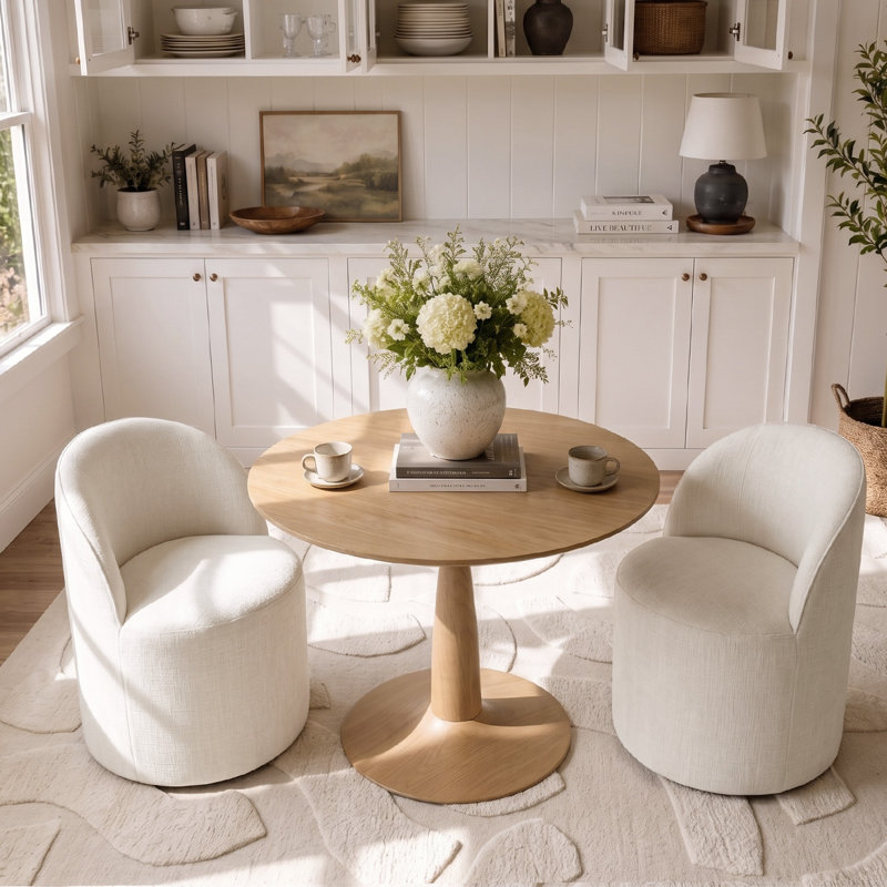 Ensemble de table de salle à manger pour 2 personnes avec table ronde et 2 chaises roulantes rembourrées avec roulettes cachées