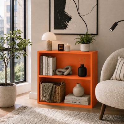 Bibliothèque moderne à 2 tablettes, petit espace de rangement en bois ouvert pour la chambre à coucher, la chambre de bébé, la salle de jeux, le bureau personnel et le salon - Orange