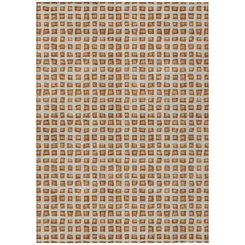Tapis extérieur lavable géométrique beige et cuivre 5 pi x 8 pi orange