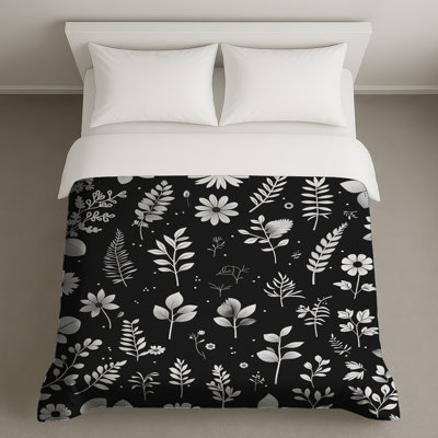 Housse de couette moderne noire et blanche à motif floral