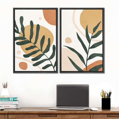 " Mid-Century Pastel Circles Forest Plants Abstract Shapes Modern Art Wall Decor Artwork Bohemian " 2 - Pieces