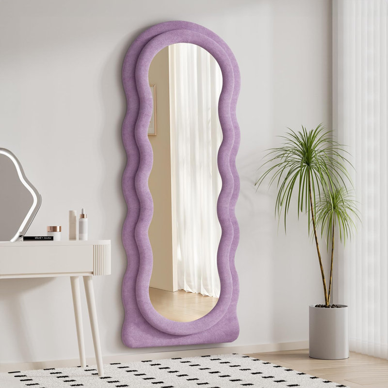 Miroir ondulé irrégulier 63 po x 24 po, grands miroirs muraux, Mauve