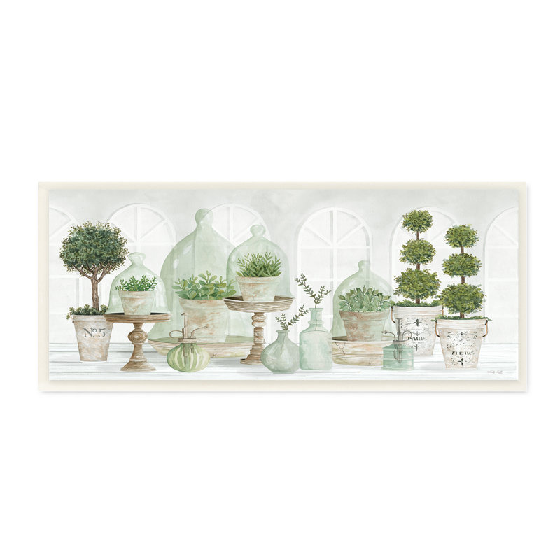 «Parisian Plant Table Table Green Leaves Traditional Cloches XL», art mural sur toile par Cindy Jacobs, H 7 po x l 17 po