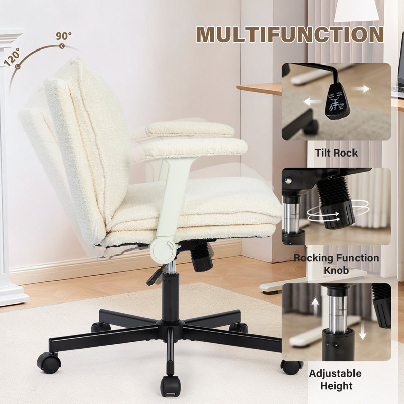 Modern Teddy Cross legged  Office Chair With Flip&Up Down Adjustable Armrests, Beige