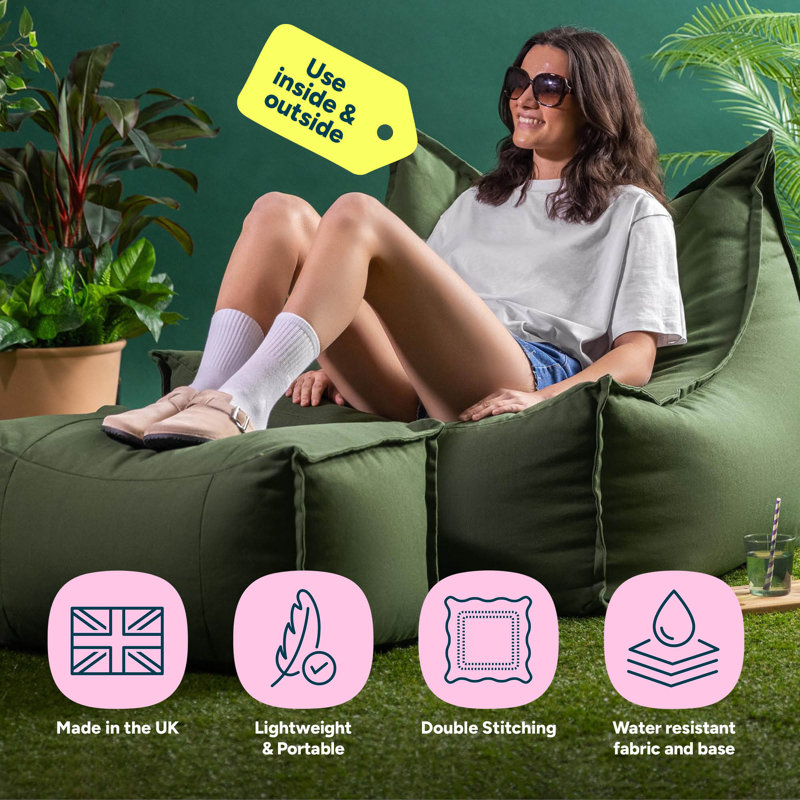Polyester Blend Outdoor Friendly Refillable Bean Bag Set, Green