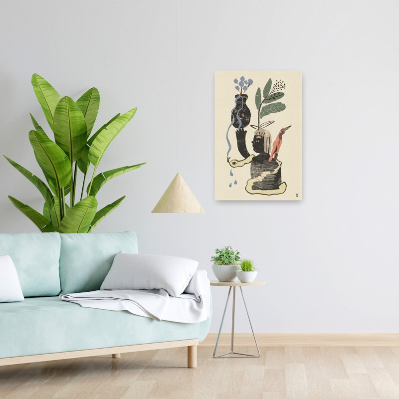 Botanical Spirit Figure Abstract Contemporary Bird Snake Nature Plant Wall Art Print 1 Piece Wrapped Canvas Wall Art