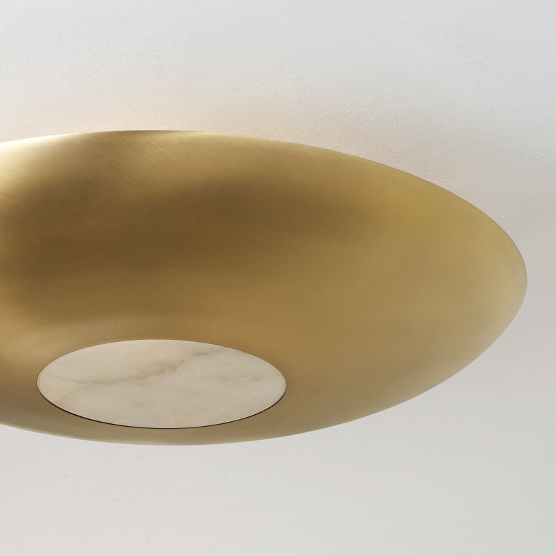 22.5" W x 6" H 1-Light Modern Semi-Flush in Aged Brass with Real Alabaster Diffuser