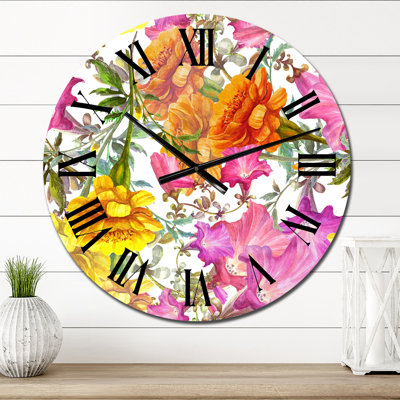 Pétunia et fleurs de souci - Horloge murale à motifs
