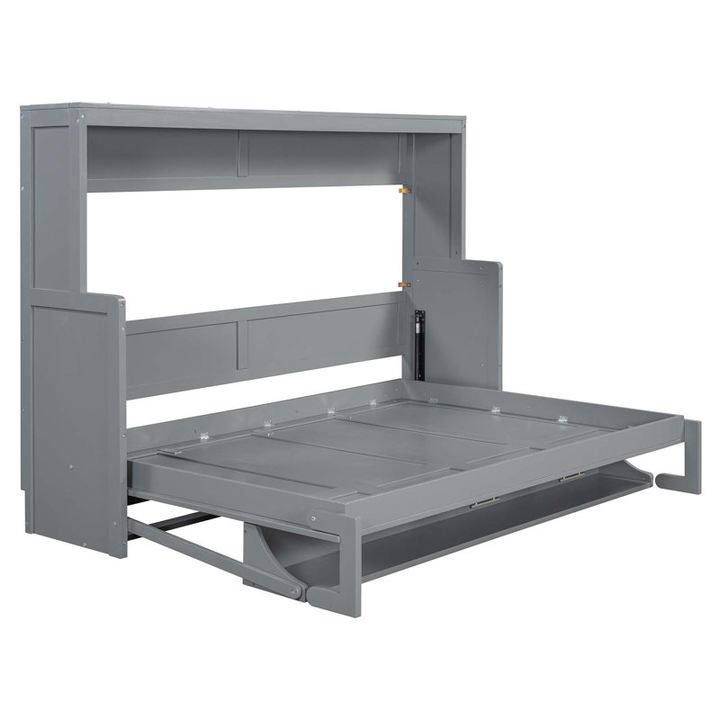 Lit escamotable avec élévateur hydraulique et bureau, gris, Double