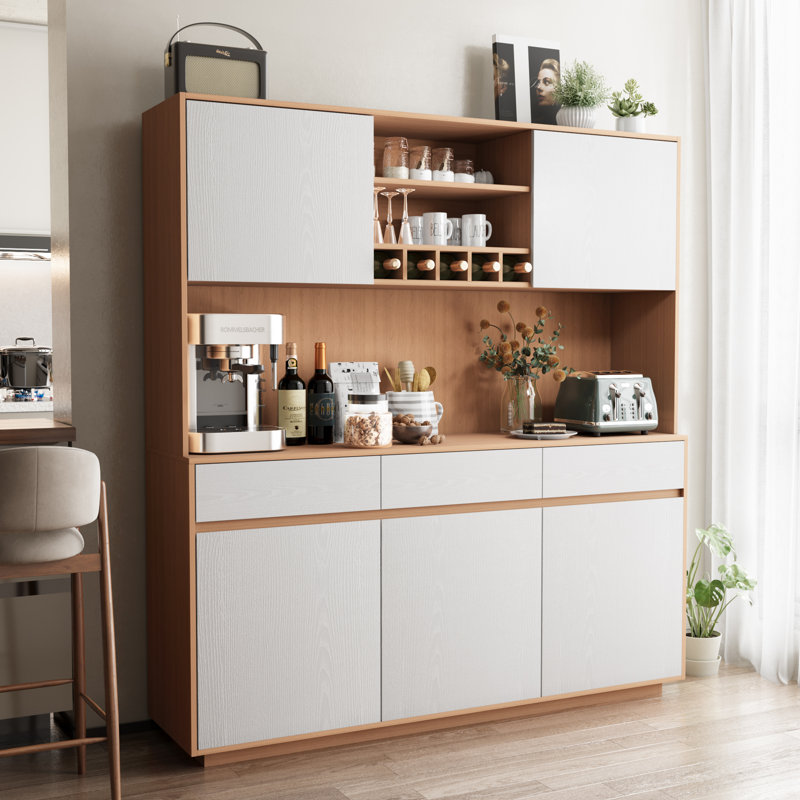 Armoire de rangement l 63 po avec rangement, Naturel / Blanc
