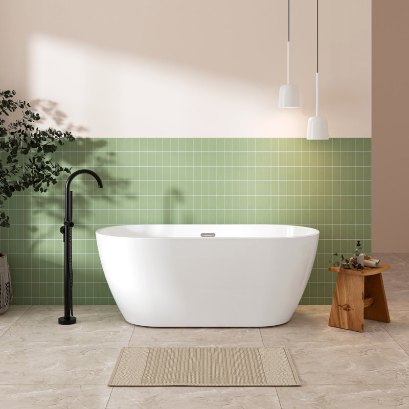 Baignoire de trempage autoportante en acrylique lustré 59 po avec trop-plein à fente classique et bonde Toe-Tap