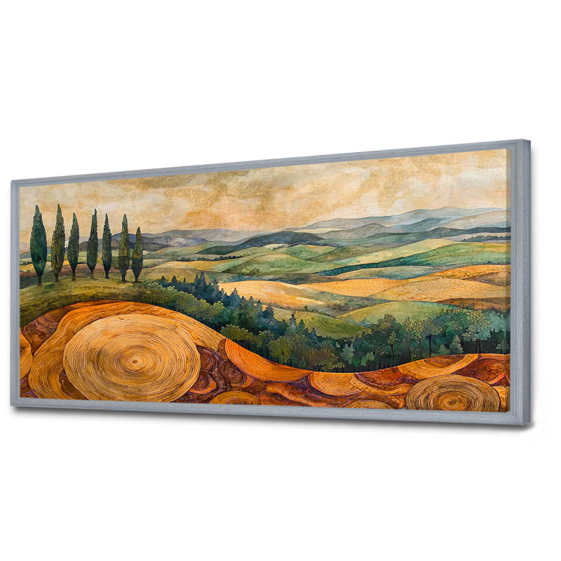 Crumrine - art mural vignoble, H 28 po x l 60 po, Floater Framed, Argent argent