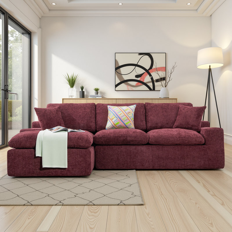 Canapé modulaire en L en chenille Boneless, Chenille rouge