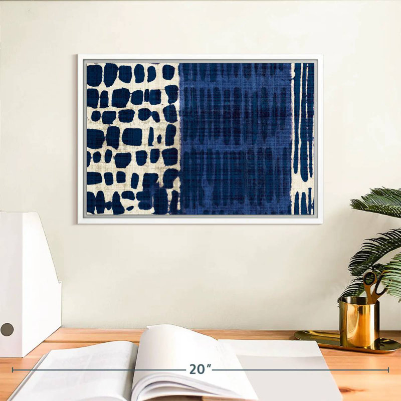 Indigo Batik I, Cadre flottant blanc, 13 po x 9 po